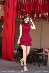 Set Phoebe áo ghile phối lá cổ+chân váy xếp ly