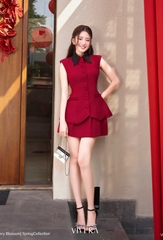 Set Phoebe áo ghile phối lá cổ+chân váy xếp ly