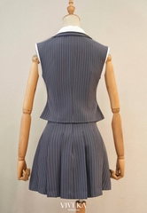 Set áo ghile sọc cổ trắng + chân váy