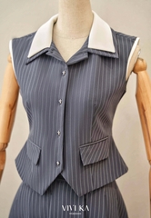 Set áo ghile sọc cổ trắng + chân váy