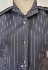 Set áo ghile sọc cổ trắng + chân váy