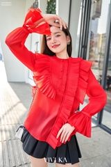 Áo sơ mi cổ bèo tay dài bo chun