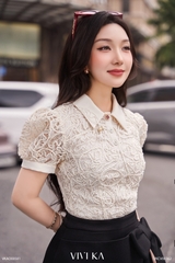Áo Rosella cổ sơ mi ren hoa