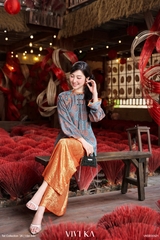 Set An Viên bà ba lụa tằm hoa thuỷ tiên + quần nhũ