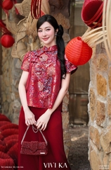 Áo Thiều Hoa gấm tống tay xếp