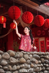 Áo Thiều Hoa gấm tống tay xếp