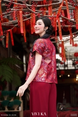 Áo Thiều Hoa gấm tống tay xếp