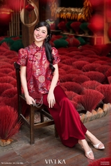 Áo Thiều Hoa gấm tống tay xếp