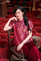 Áo Thiều Hoa gấm tống tay xếp