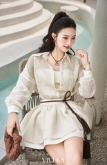 Set Cherish áo sheer tay dài phối bra+quần váy