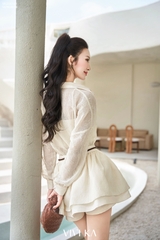 Set Cherish áo sheer tay dài phối bra+quần váy