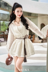 Set Cherish áo sheer tay dài phối bra+quần váy