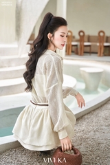 Set Cherish áo sheer tay dài phối bra+quần váy
