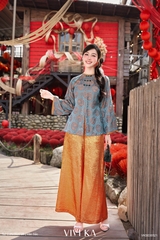 Set An Viên bà ba lụa tằm hoa thuỷ tiên + quần nhũ