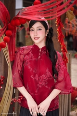 Áo Bellamy kiểu truyền thống tơ thêu kem
