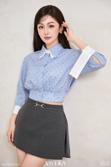 Áo Serra sơ mi sọc phối cổ trắng tay dài