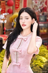 Đầm Aurora kẻ line viền sợi phối nơ