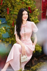 Đầm Aurora kẻ line viền sợi phối nơ