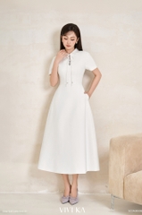 Đầm Clara cổ tròn phối dây nơ