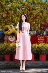 Đầm Aurora kẻ line viền sợi phối nơ