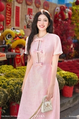 Đầm Aurora kẻ line viền sợi phối nơ