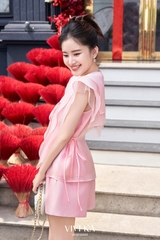 Set áo tơ phối bèo + quần short taffta