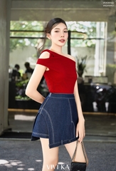 Quần váy Evelyn tà gập phom A viền chỉ nổi