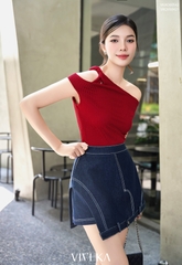 Quần váy Evelyn tà gập phom A viền chỉ nổi