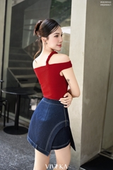 Quần váy Evelyn tà gập phom A viền chỉ nổi