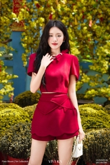 Áo Ruby croptop nơ cổ đính đá