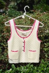 Áo knit kem phối hồng - cộc tay