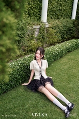 Áo dệt kim cổ V tay lửng