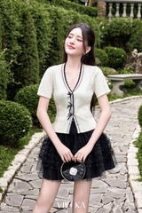 Áo dệt kim cổ V tay lửng