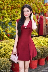 Đầm Maika cổ V phối nút đá