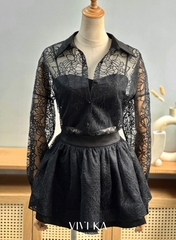 Set Cherish áo sheer tay dài phối bra+quần váy
