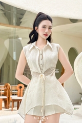 Set Carina áo cọc tay phối lớp đôi+quần short