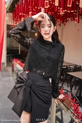 Áo Maggie phối ren hoa dài tay