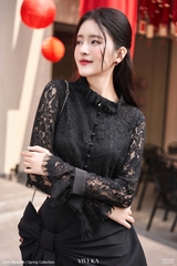 Áo Maggie phối ren hoa dài tay