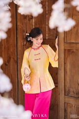 Set Như Thuần bà ba áo gấm vàng + quần lụa
