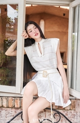 Set Teresa áo hoa ren thêu + chân váy xếp bèo