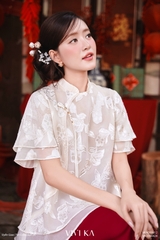 Áo Thụy Vân tay xếp tơ kem