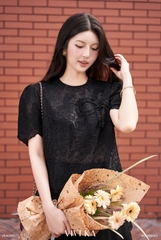 Áo Astorie cổ tròn ren phối nơ