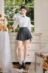 Áo Colette trắng cổ ren tay dài phối nơ