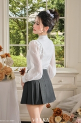 Áo Colette trắng cổ ren tay dài phối nơ