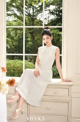 Set Velina áo cổ tròn sát nách + chân váy