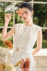 Set Velina áo cổ tròn sát nách + chân váy