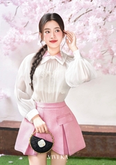 Áo tơ tay dài dập ly