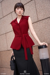 Áo Lucia cổ sơ mi sát nách kèm belt