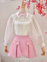 Chân váy xếp ly xẻ đắp