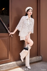 Áo Opaline ren trắng cổ sơ mi